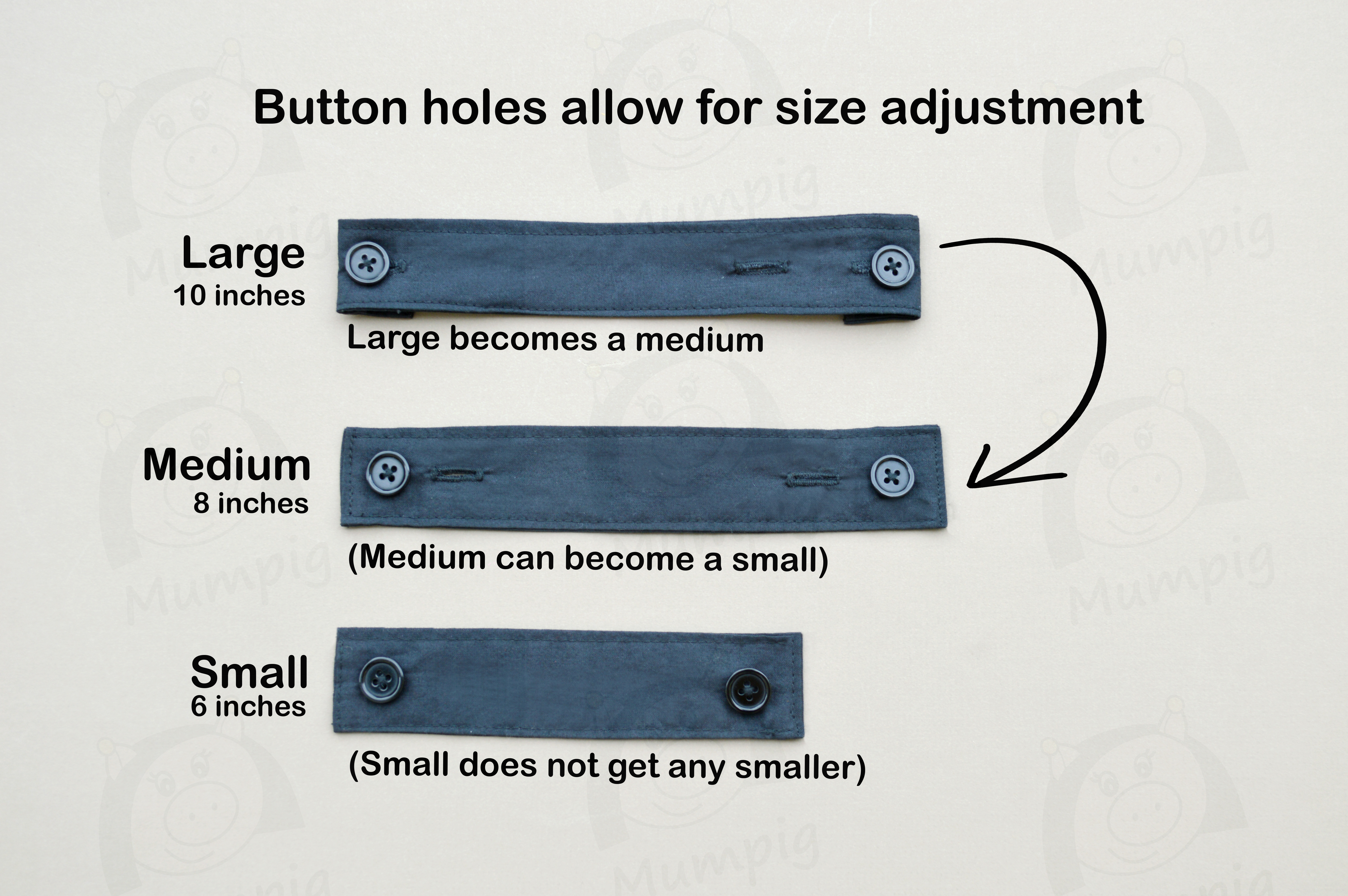 Image shows a large size ear saver adjusted to become a medium size ear saver